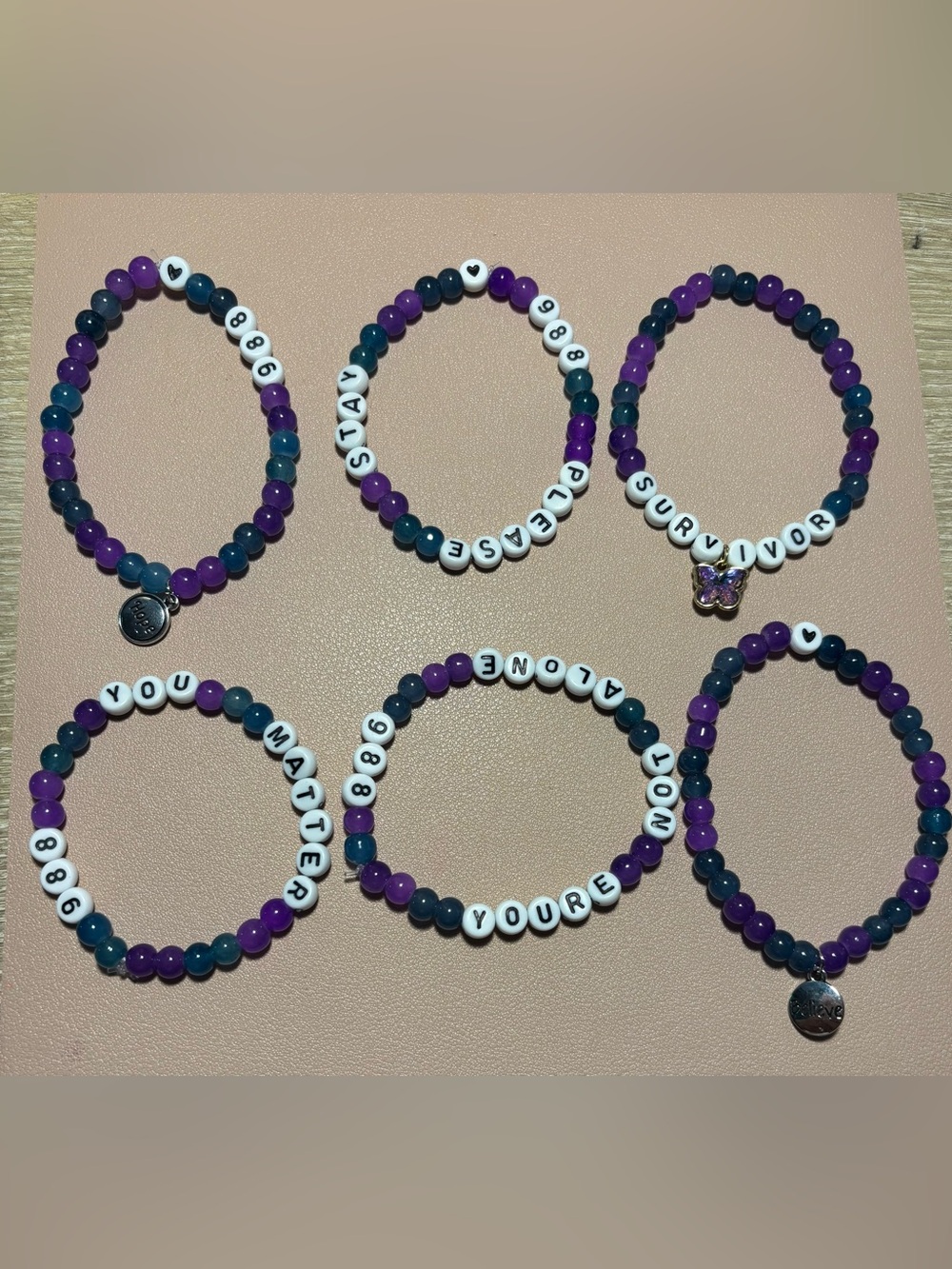 Suicide awareness handcrafted bracelets-pick one 💜🩵🦋 - Picture 3 of 3